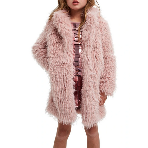 Bardot Junior - Girls Jagged Fur Coat in pink