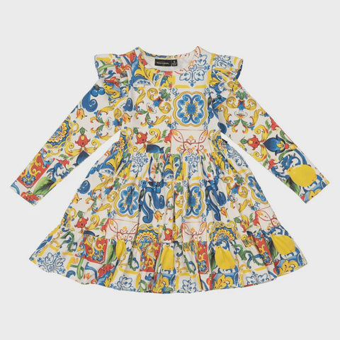 Rock Your Kid Sicily Long Sleeve Ruffle Dress - multi