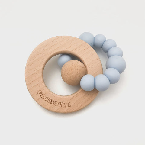One Chew Three My First Easter Silicone and Beechwood Teether - Blue