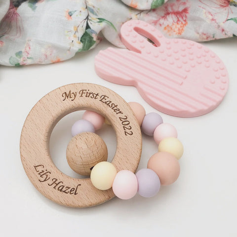 One Chew Three - My First Easter Teether - pastel pinks