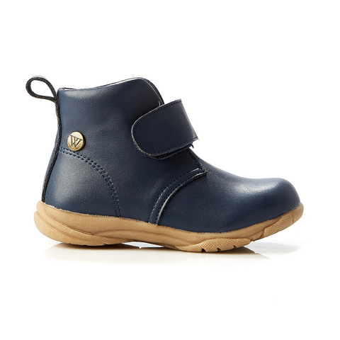 Walnut - boys - rover leather strap boot - navy