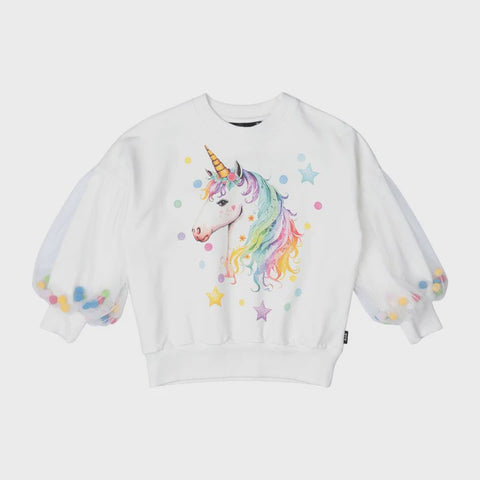 Rock Your Kid Unicorn Tulle Sleeve Sweatshirt- cream