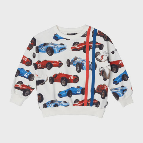 Rock Your Kid Vintage Racing Cars Sweatshirt - ncream