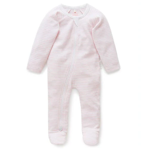Pure baby - zip grow suit melange stripe - blue/grey/pink