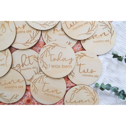 Hello Fern - Wooden Month Milestone Card Discs - Whimsical