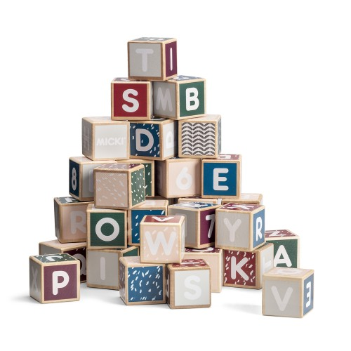 Micki Senses - Wooden Letters and Numbers Building Blocks, 36 pcs