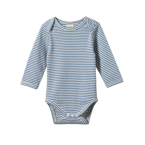 Nature Baby - Long Sleeve Bodysuit - Beep Blue Stripe