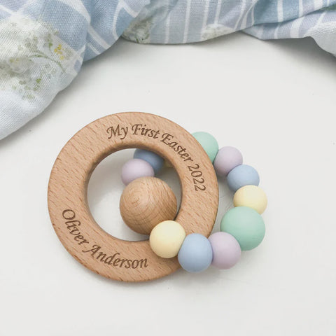 One Chew Three - My First Easter Teether - pastel  blue/mints