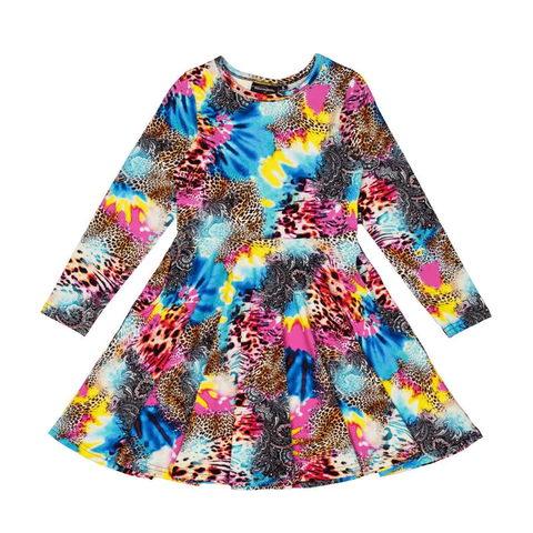 Rock Your Baby - Abstract Leopard LS Waisted Dress