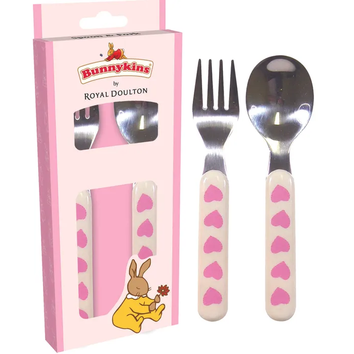 Bunnykins by Royal Doulton - Spoon & Fork - Sweethearts Design Pink