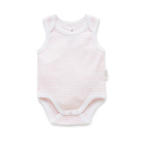 Purebaby - Singlet Bodysuit - Pale Pink Melange Stripe