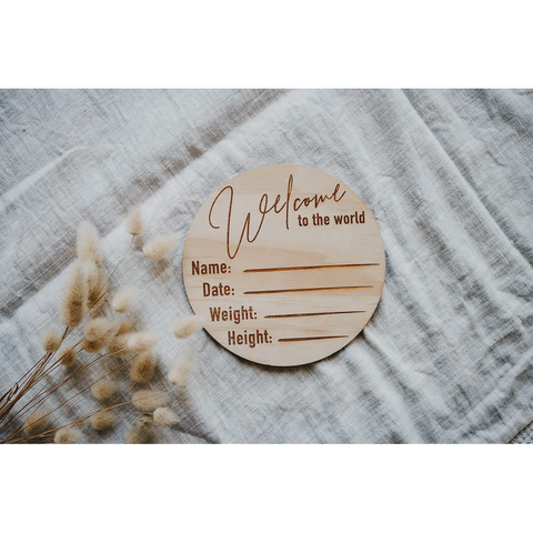 Hello Fern -  Wooden -Welcome To The World Birth Announcement Disc