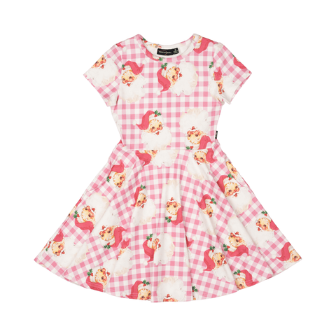 Rock Your Baby - Santa Gingham Waisted Dress - Pink