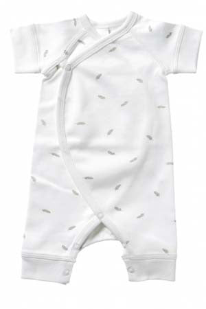 Pure Baby - Premi Crossover - Short Sleeve Growsuit - Pale Grey Feather