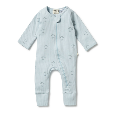 Wilson and Frenchy - Organic Rib Zipsuit with Feet - Little Penguin