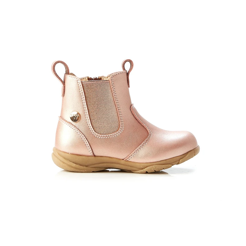 Walnut-  girls - rodeo leather boot - rose gold