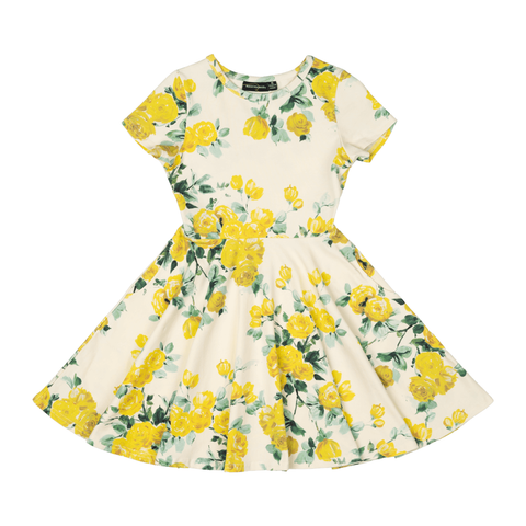 Rock Your Baby - Yellow Roses Waisted Dress - Yellow floral