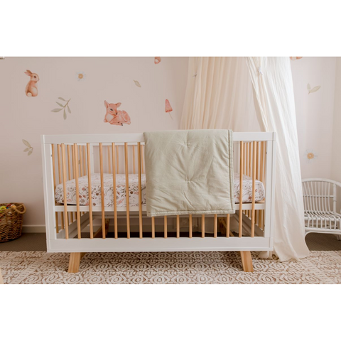 My Little Giggles - Organic Cotton Play Blanket/Cot Quilt - Dusty Sage