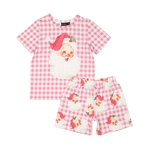 Rock Your Baby - Pink Plaid Santa PJ Set