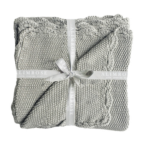 Alimrose Mini Moss Stitch Scallop Edge Blanket - Grey