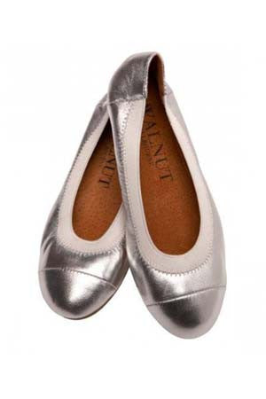 Walnut - Girls Ava Leather Elastic shoe - Silver