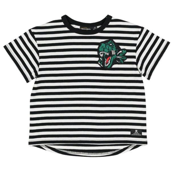 Rock Your Kid - Destroy SS T-shirt Boxy fit -black/cream stripe