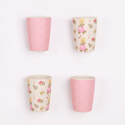 Love Mae - Bamboo Tumblers 4 Pack - Floral & Pink Spot